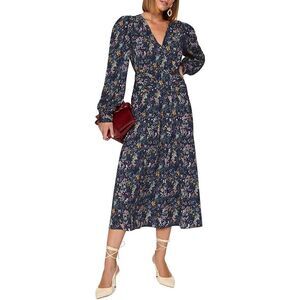 Derek Lam Long Sleeve V-Neck Blue Floral Midi Dress Size 40 US 4